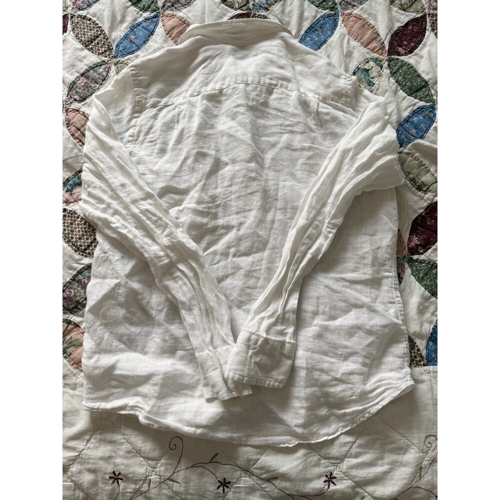 Gap Women’s White Solid Linen Long Sleeve Button-Up Shirt w/ Pockets, M - Picture 2 of 7